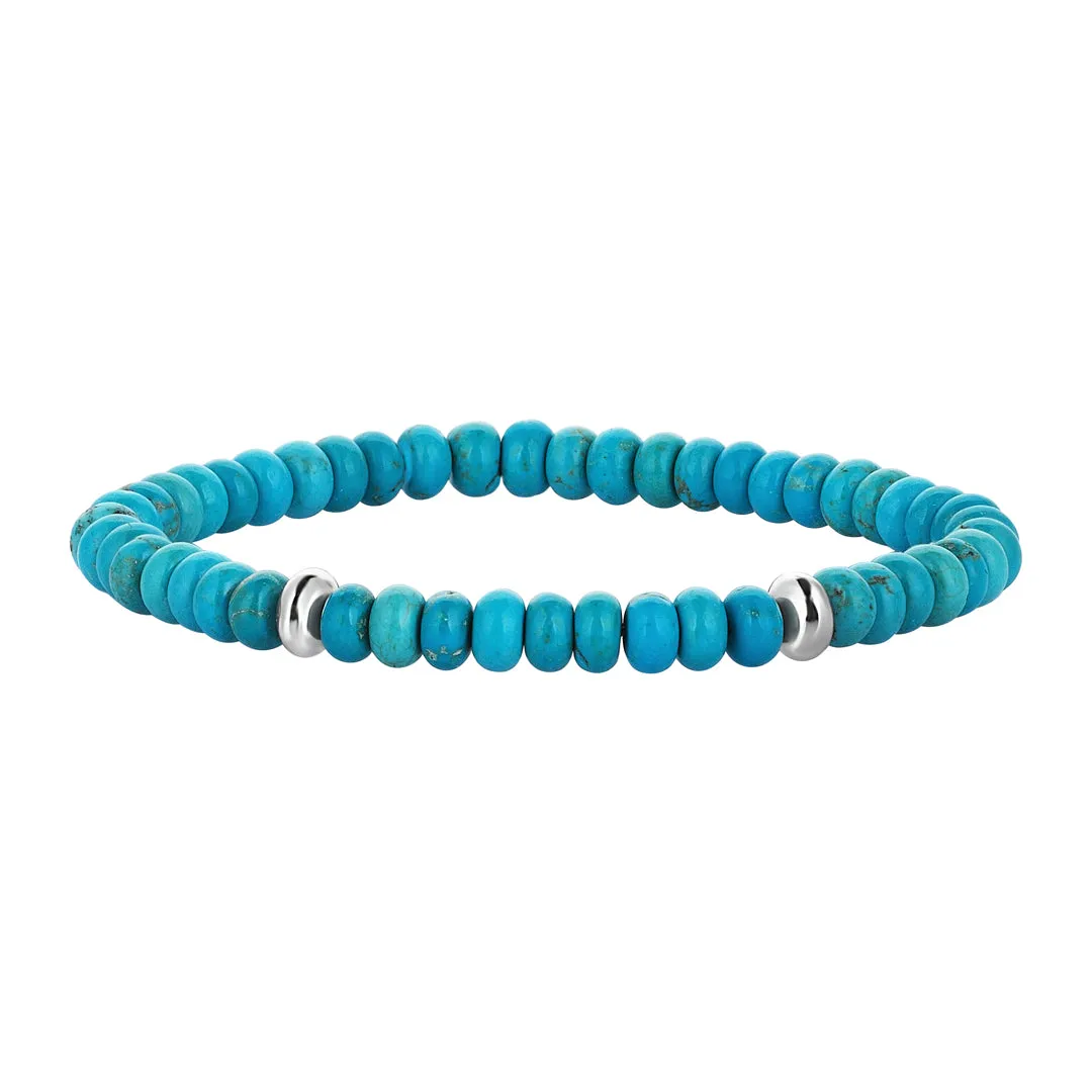 Minimal Turquoise Rondelle Beaded Bracelet in Silver