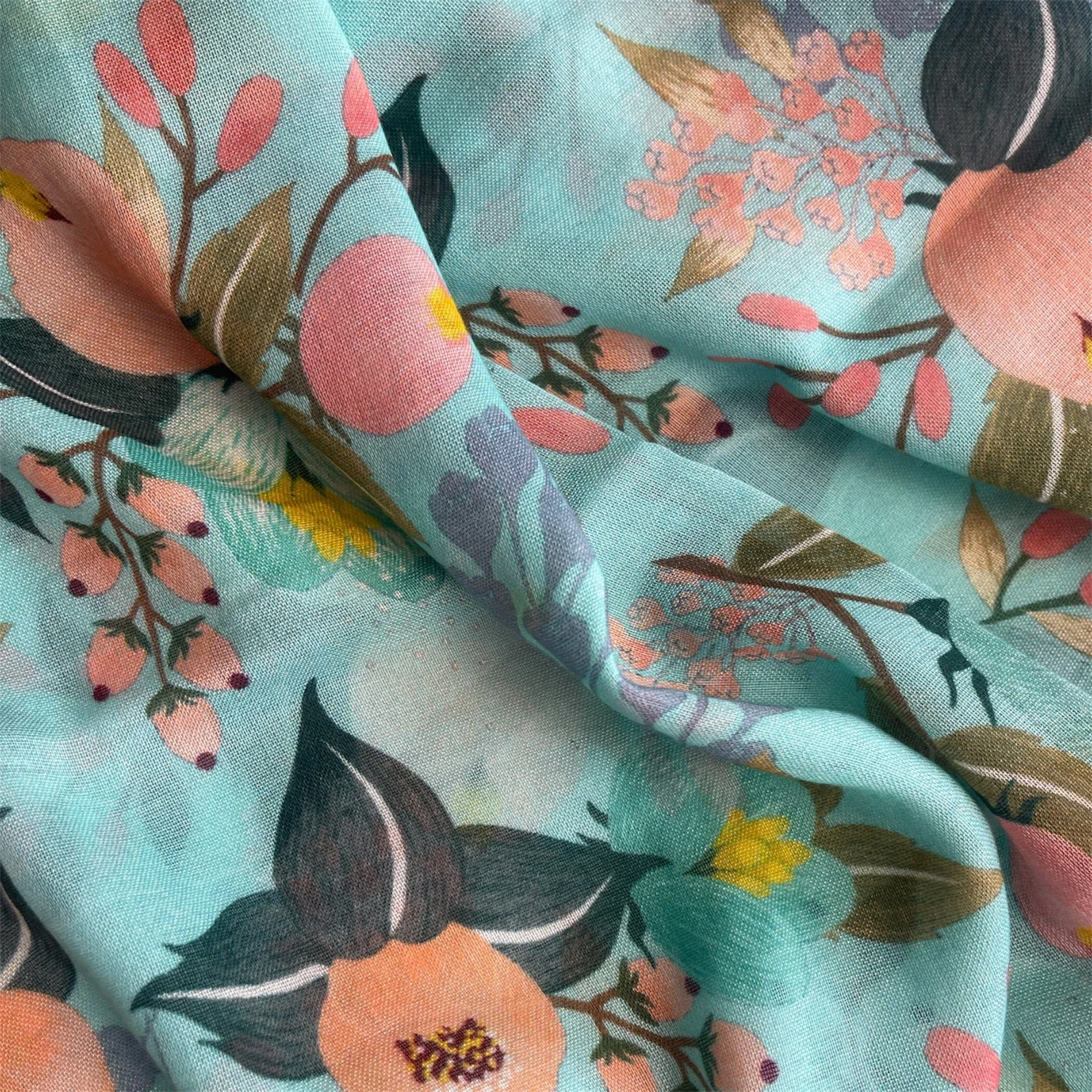 Mint Green and Peach Floral Scarf