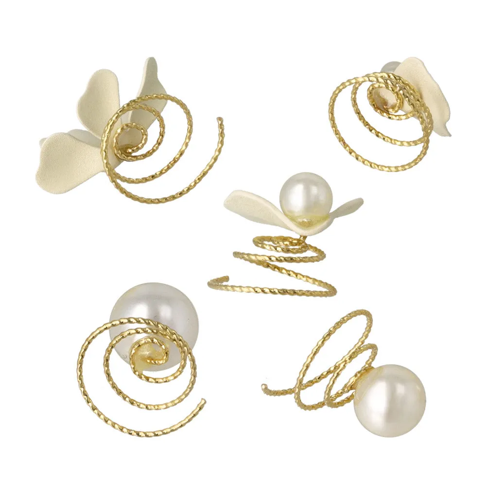 Mixed Flower Pearl Twist Hairpin Set