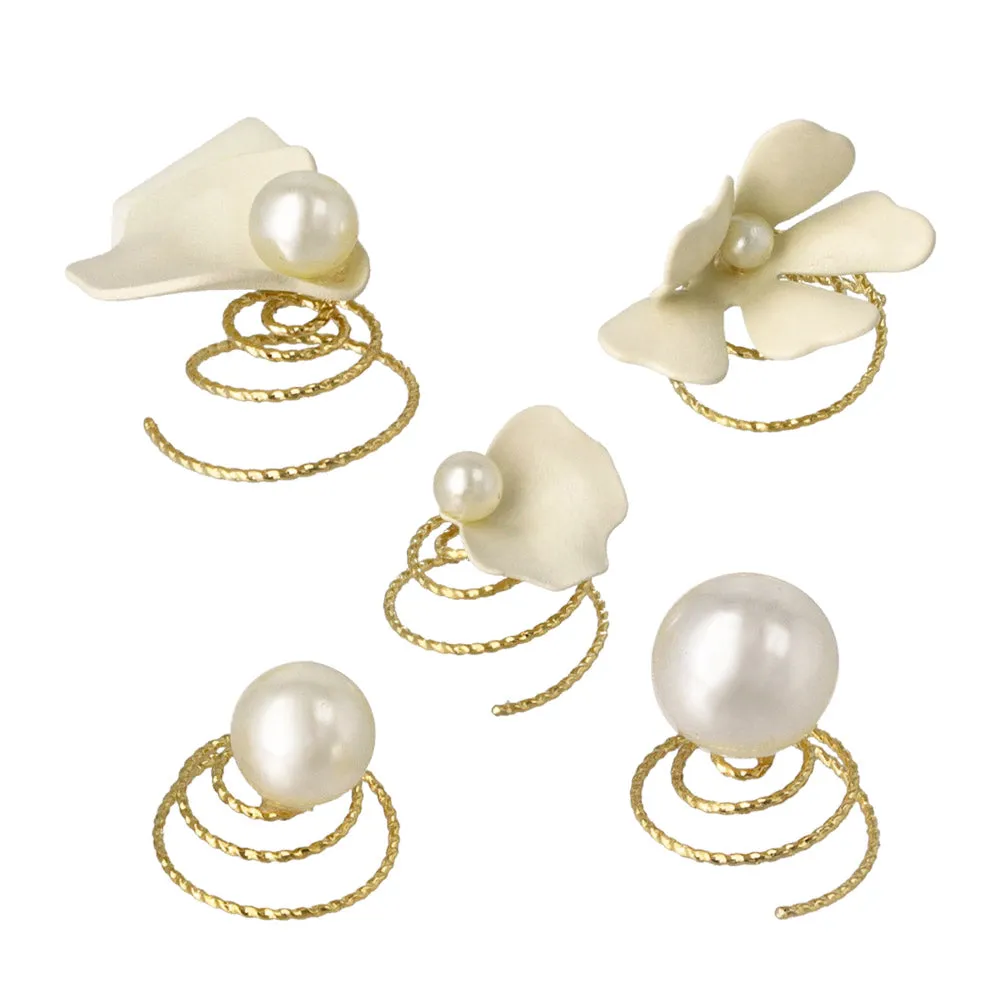 Mixed Flower Pearl Twist Hairpin Set