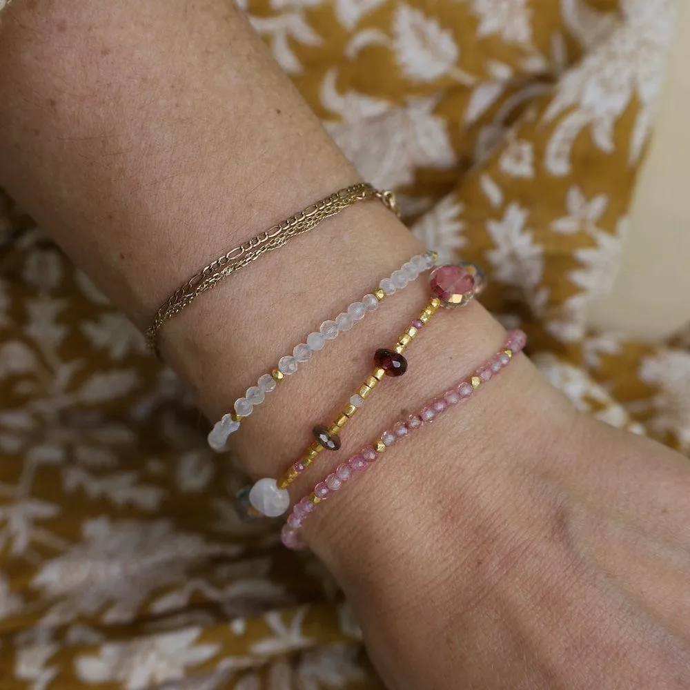 Moonstone &Pink Sapphires Gold Glass Magnetic Bracelet