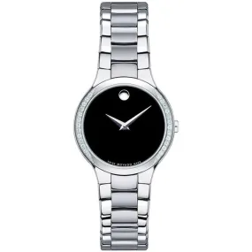 Movado Serio Black Dial Steel Bracelet Quartz Ladies Watch 0606385