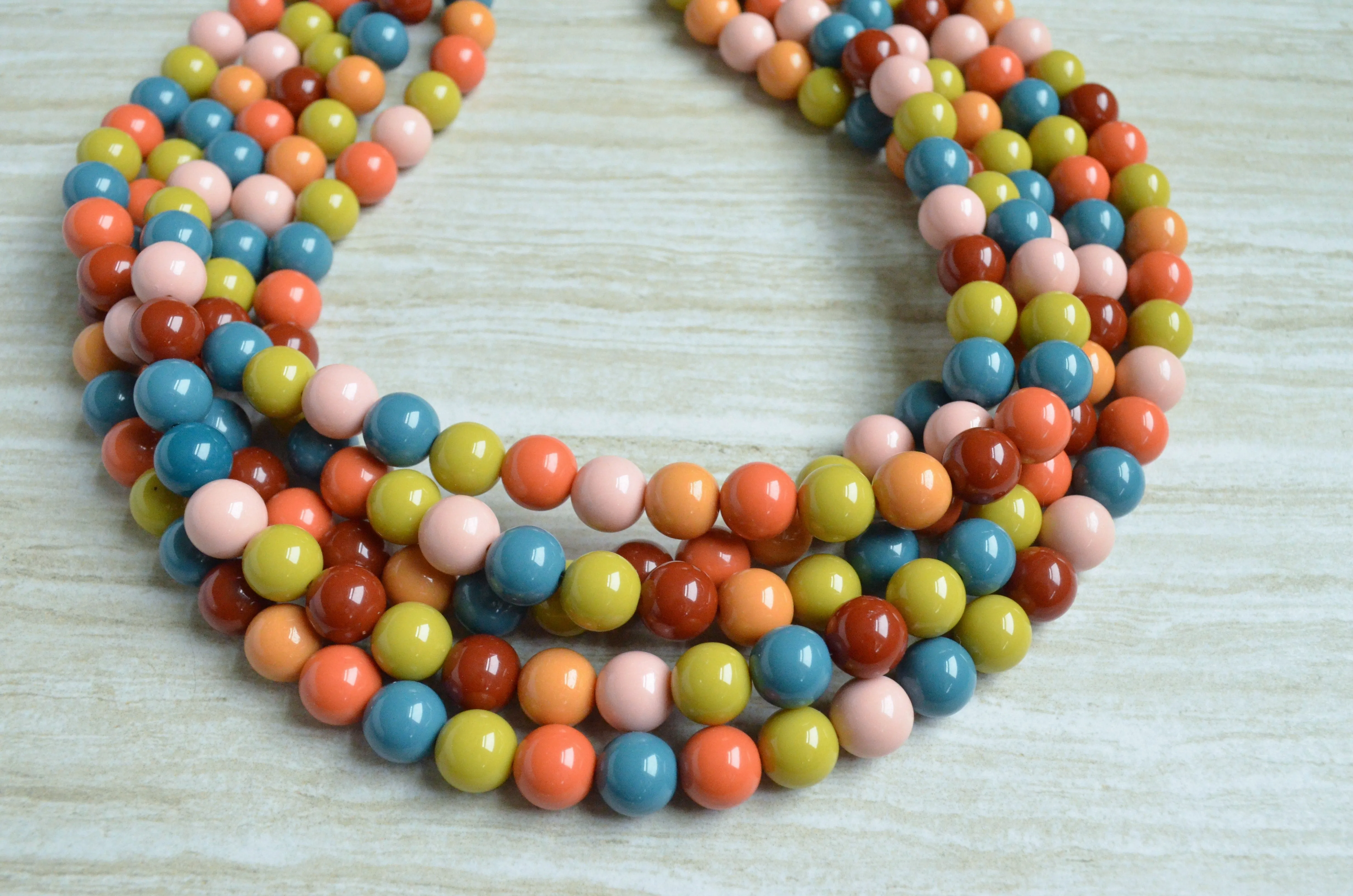 Multi Color Acrylic Bead Chunky Multi Strand Statement Necklace - Alana