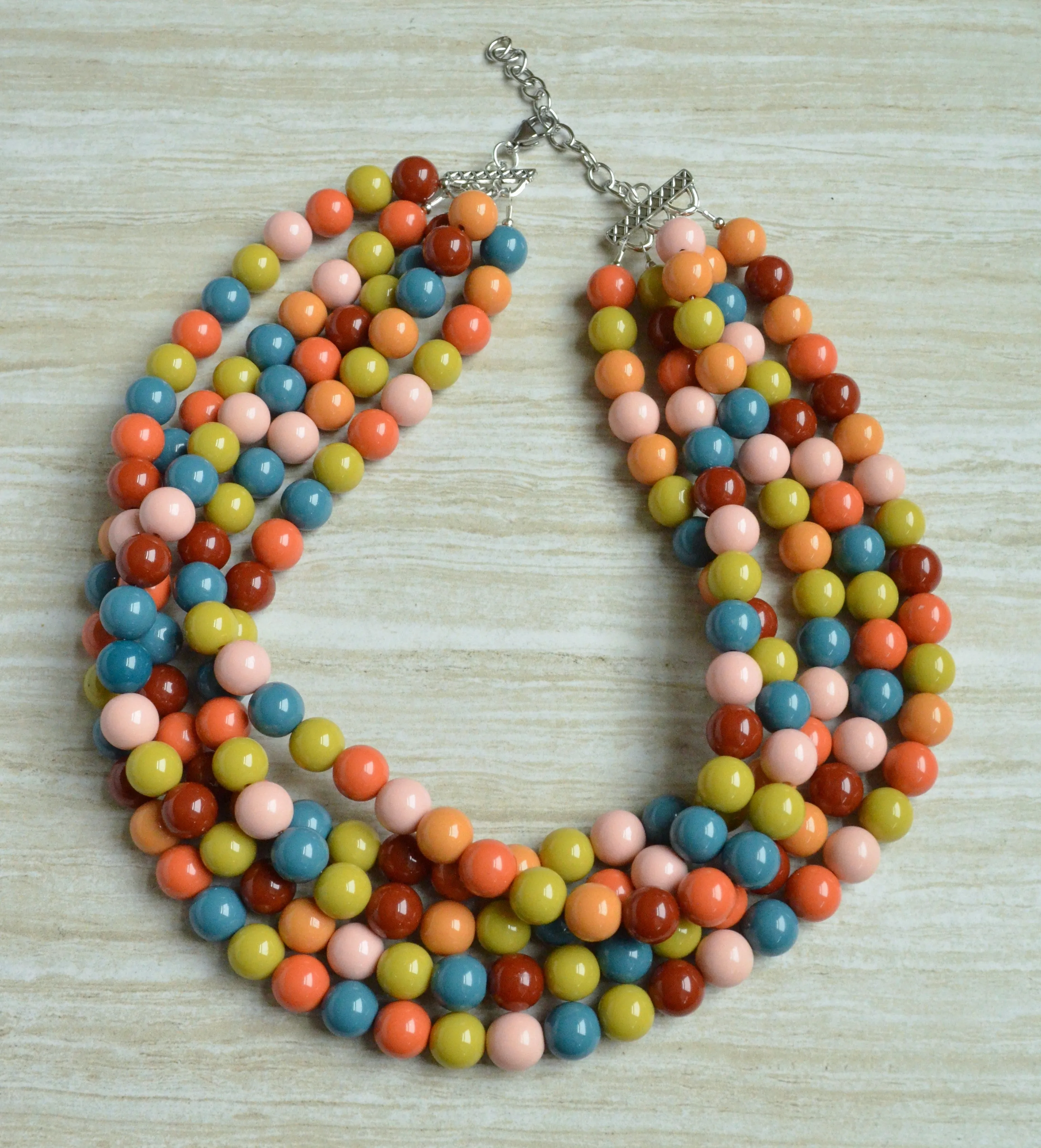 Multi Color Acrylic Bead Chunky Multi Strand Statement Necklace - Alana