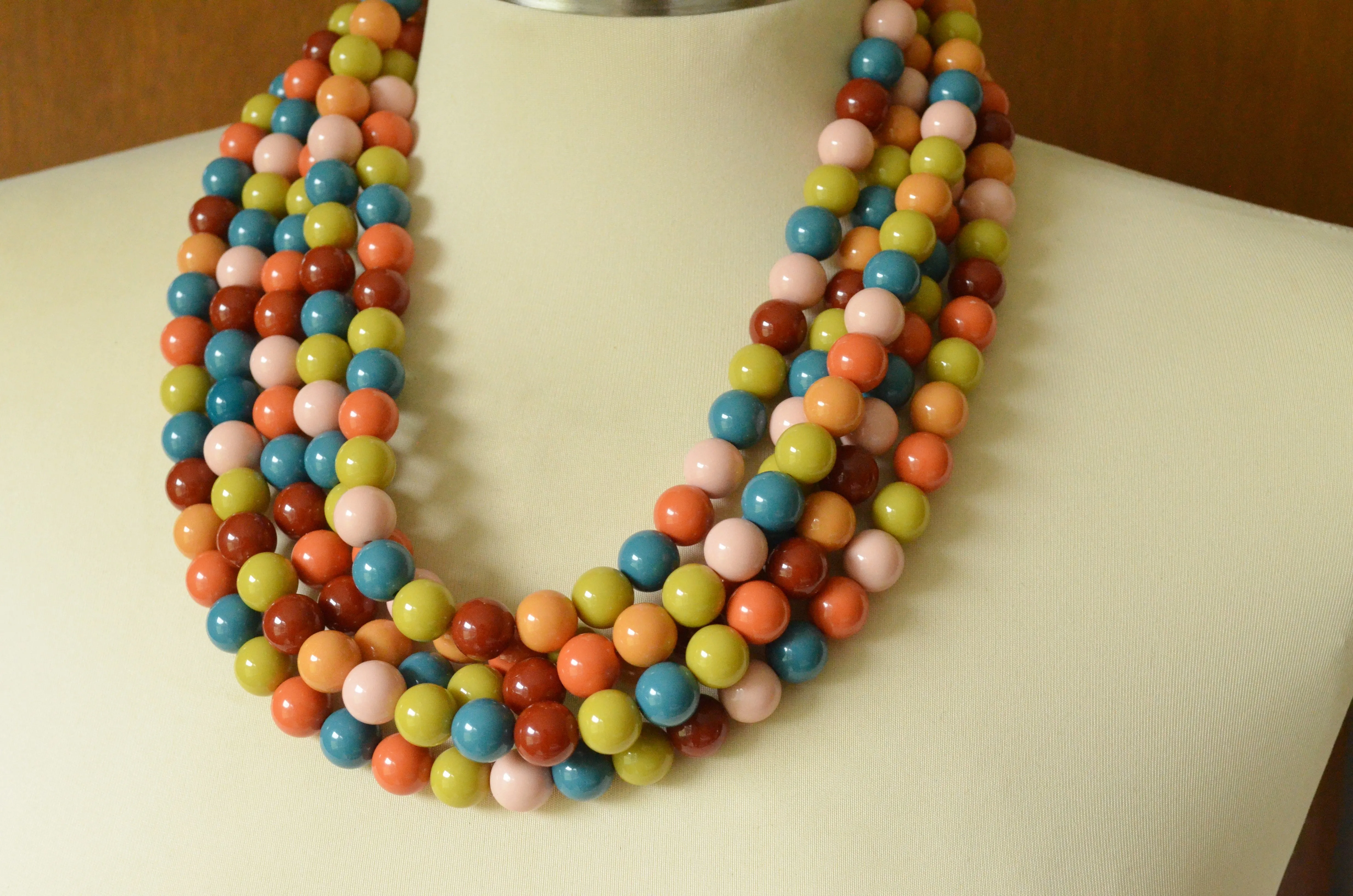 Multi Color Acrylic Bead Chunky Multi Strand Statement Necklace - Alana