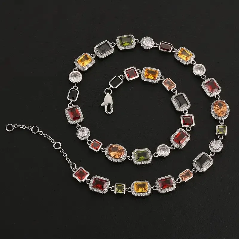 Multi-colored Gemstone necklace and bracelet