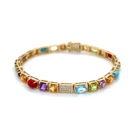 Multistone Gemstone and Diamond Bracelet