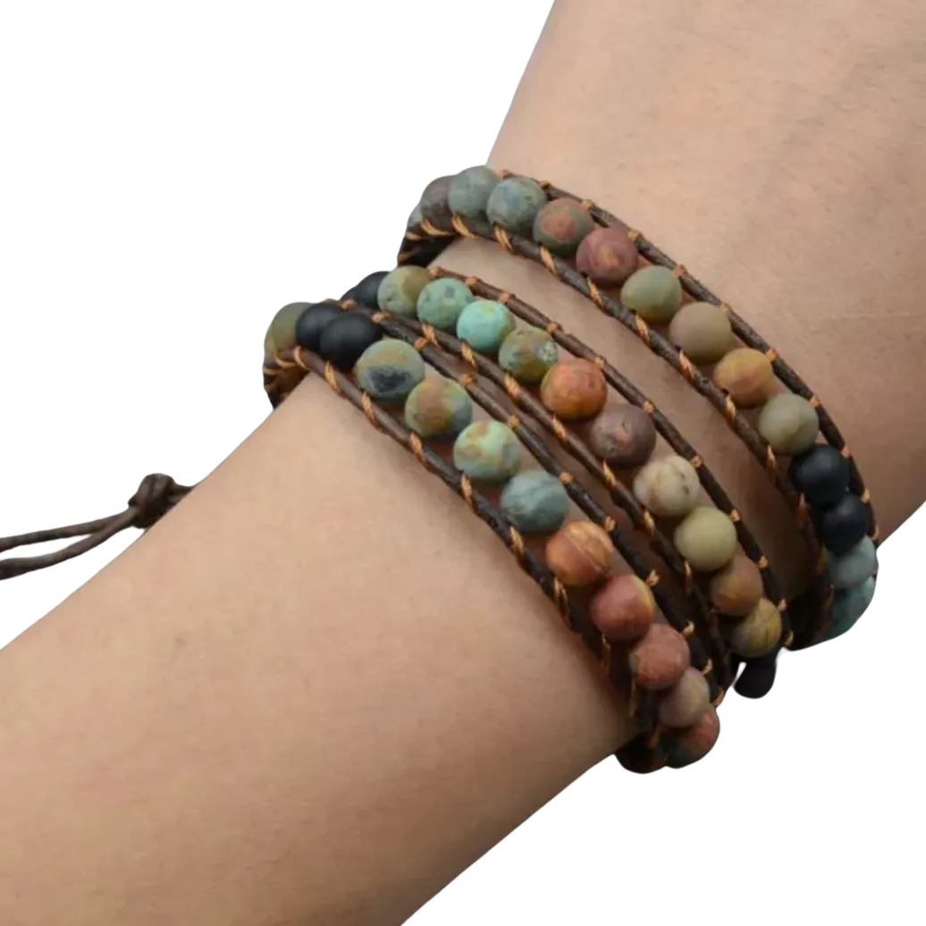 Natural Agate Gemstone beaded multi-layer Bracelet jewelry, Unisex