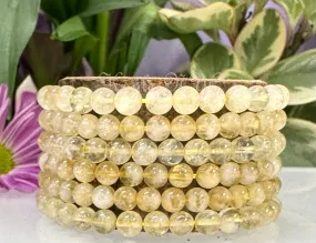 Natural Citrine 6mm Stone Beads,  7.5” Crystal Stretch Bracelets