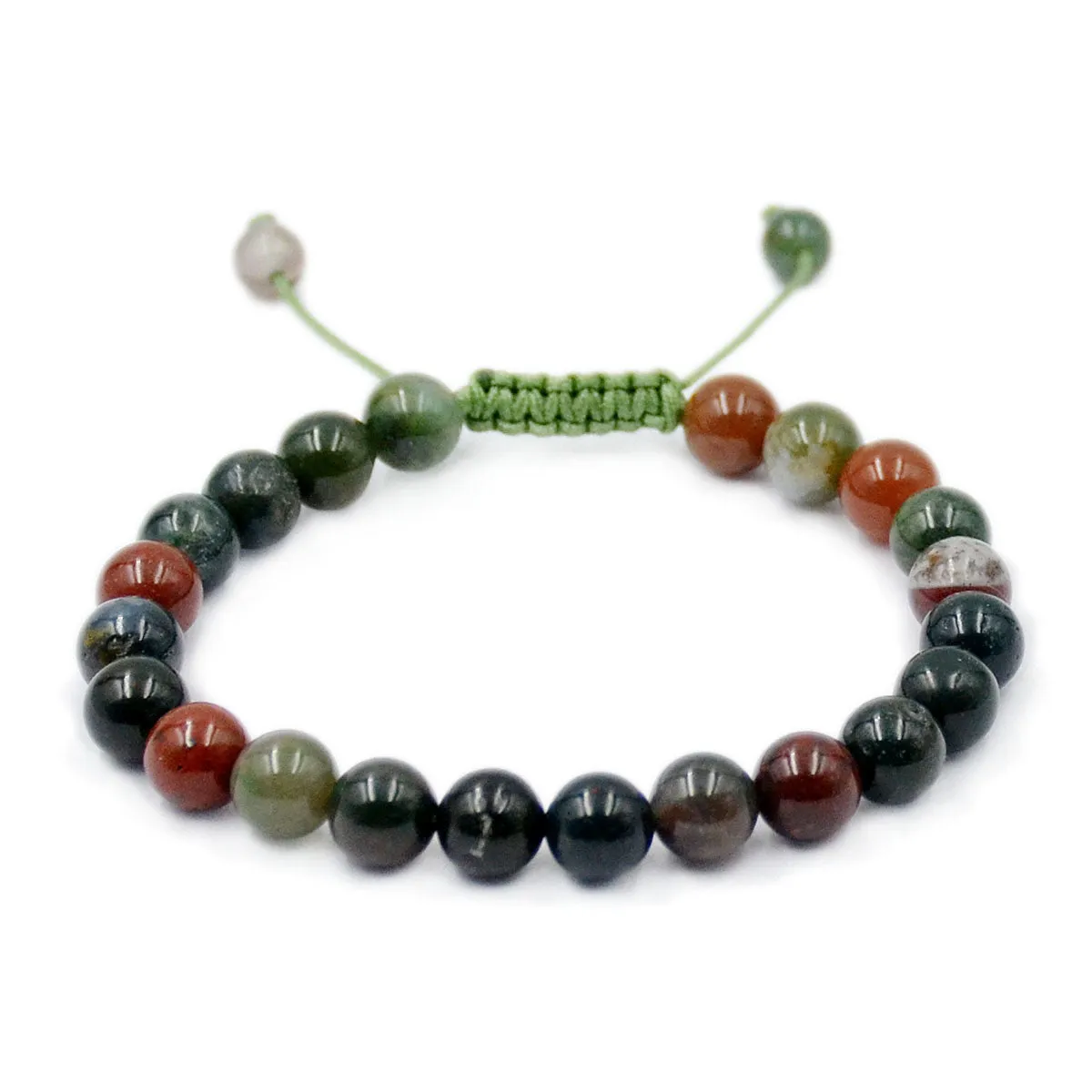 Natural Indian Agate 8mm Gemstone Healing Power Crystal Adjustable Macrame Bracelet