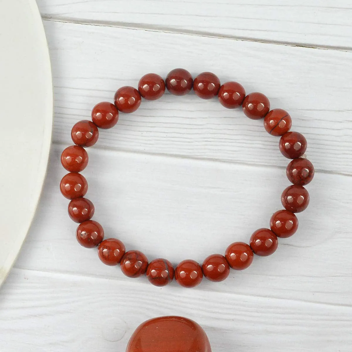 Natural Red Jasper Crystal Bracelet Round 8mm Beads Stone Bracelet for Reiki Healing and Crystal Healing, Energized