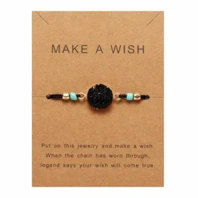 Natural Stone Black Braid Make A Wish Card Bracelet