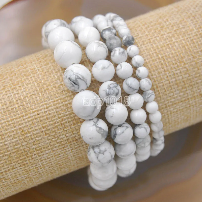 Natural White Turquoise Gemstone Beads Stretch Bracelet Healing Reiki