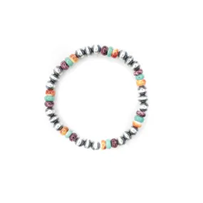 Navajo Pearl Stretch Bracelet - 6mm Disk/Round Combo - Multi