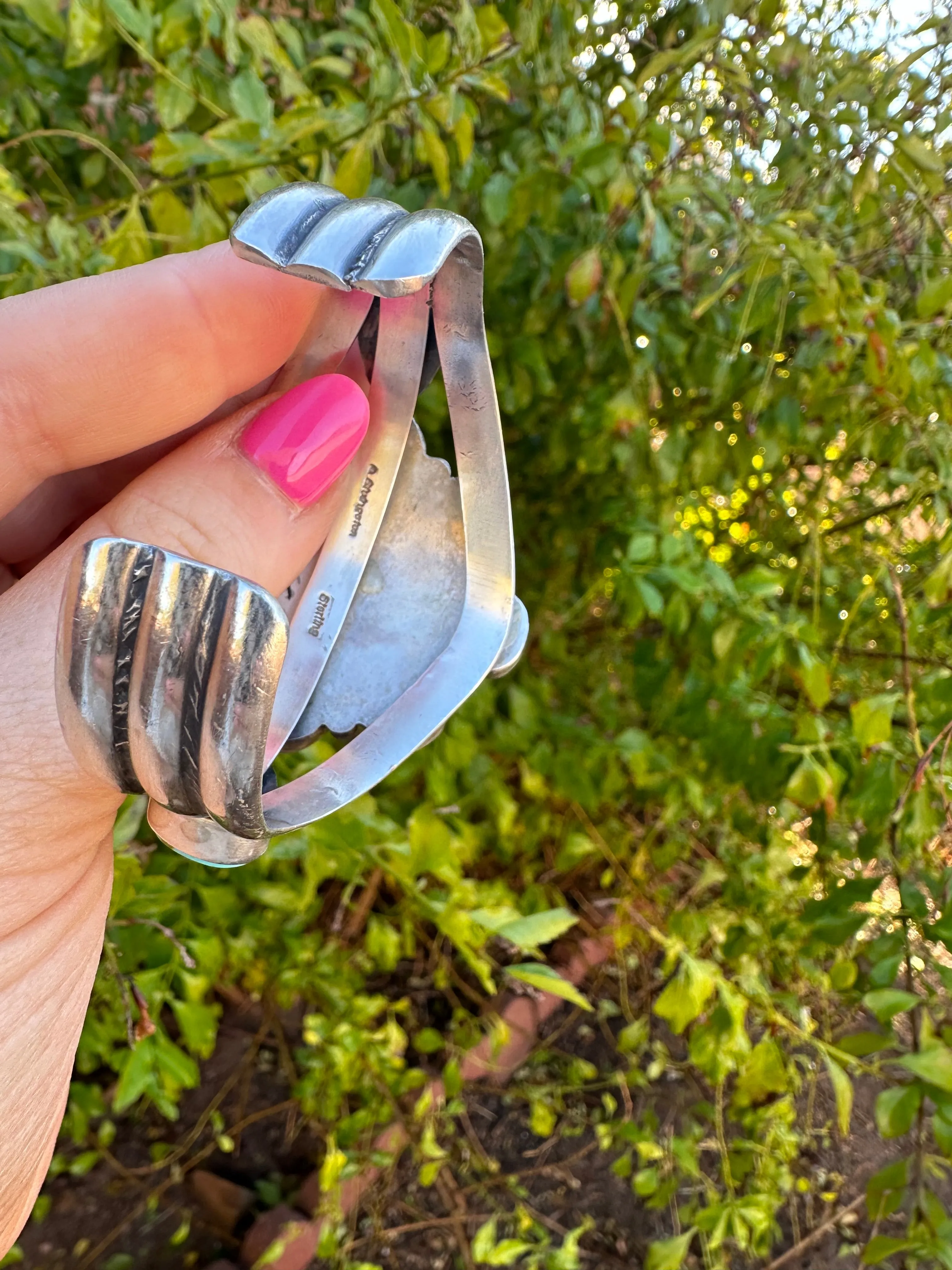 Navajo Sonoran Mountain Turquoise & Sterling Silver Cuff Bracelet Signed