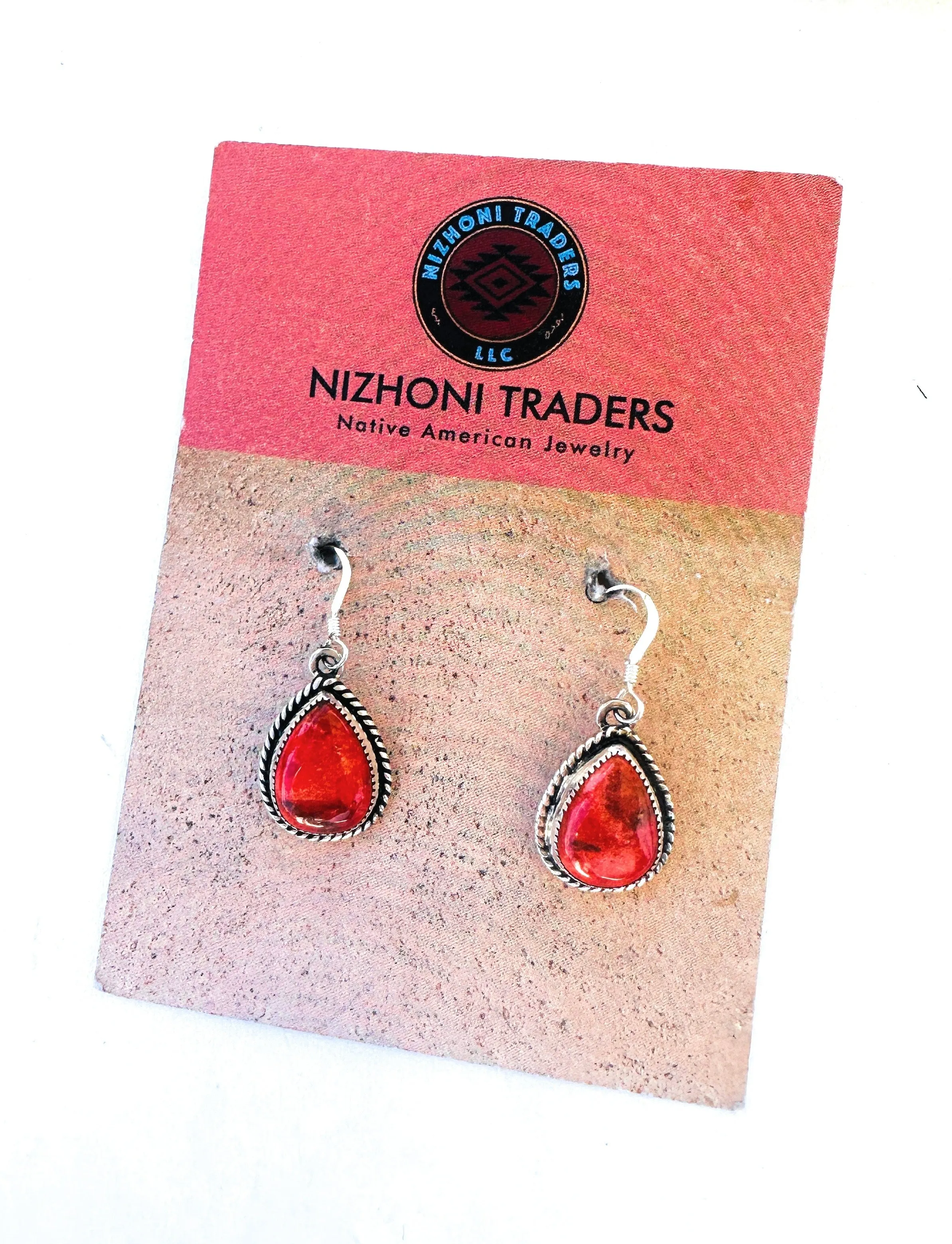 Navajo Sterling Silver Apple Coral Teardrop Earrings