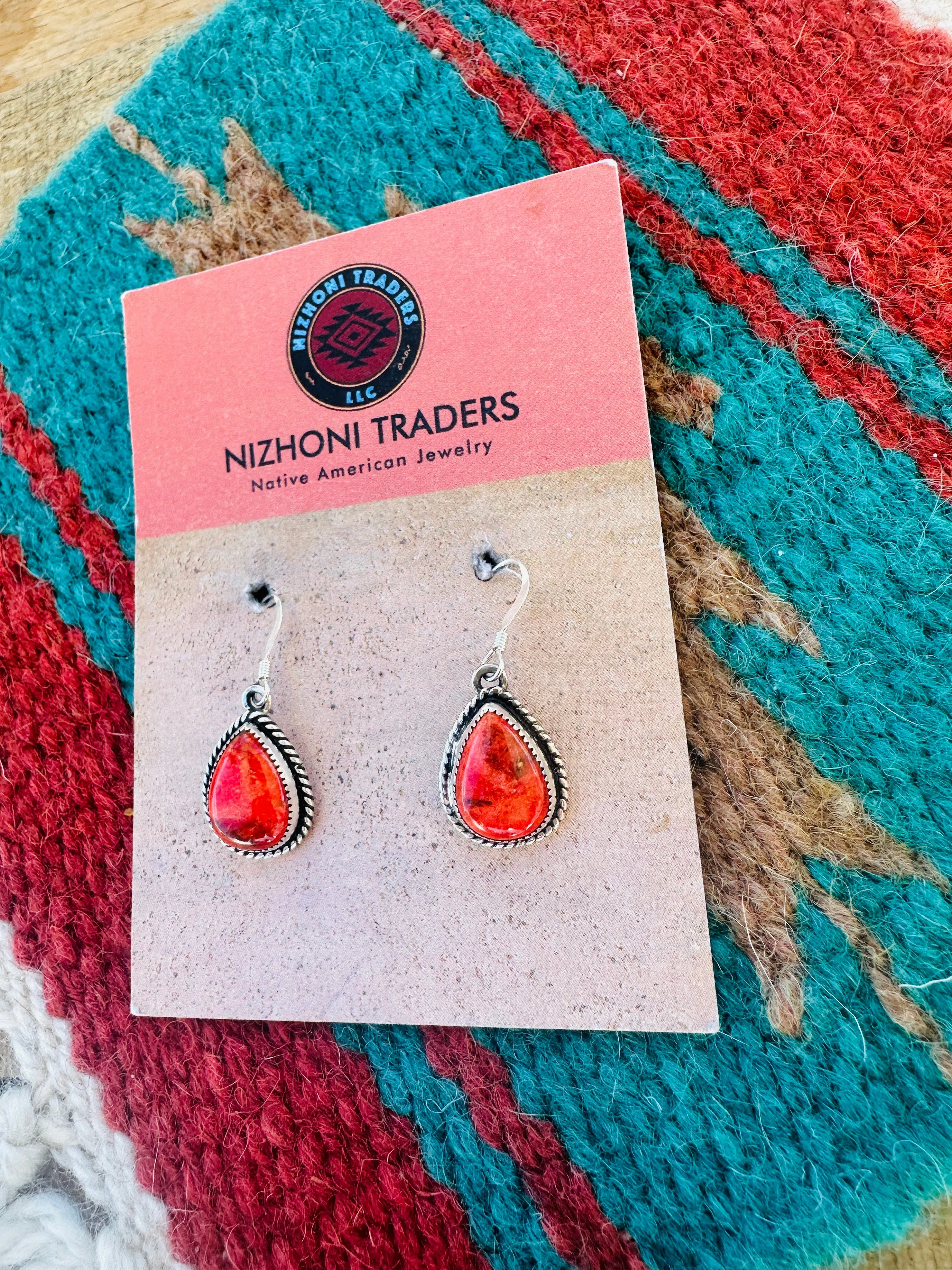 Navajo Sterling Silver Apple Coral Teardrop Earrings