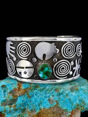 Navajo Sterling Silver Sonoran Gold Turquoise Petroglyph Cuff Bracelet