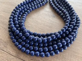 Navy Blue Acrylic Lucite Bead Chunky Multi Strand Statement Necklace - Alana