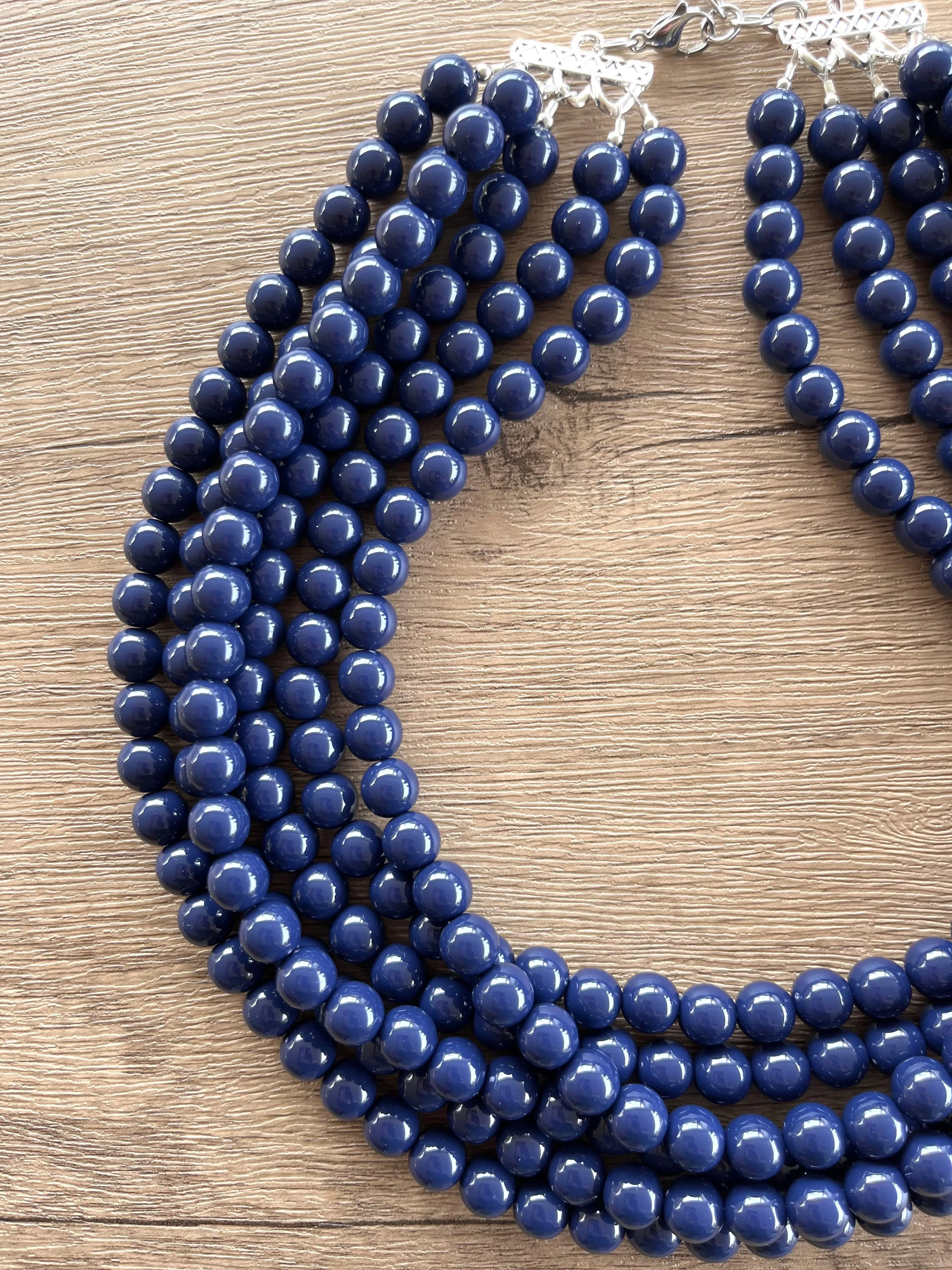 Navy Blue Acrylic Lucite Bead Chunky Multi Strand Statement Necklace - Alana