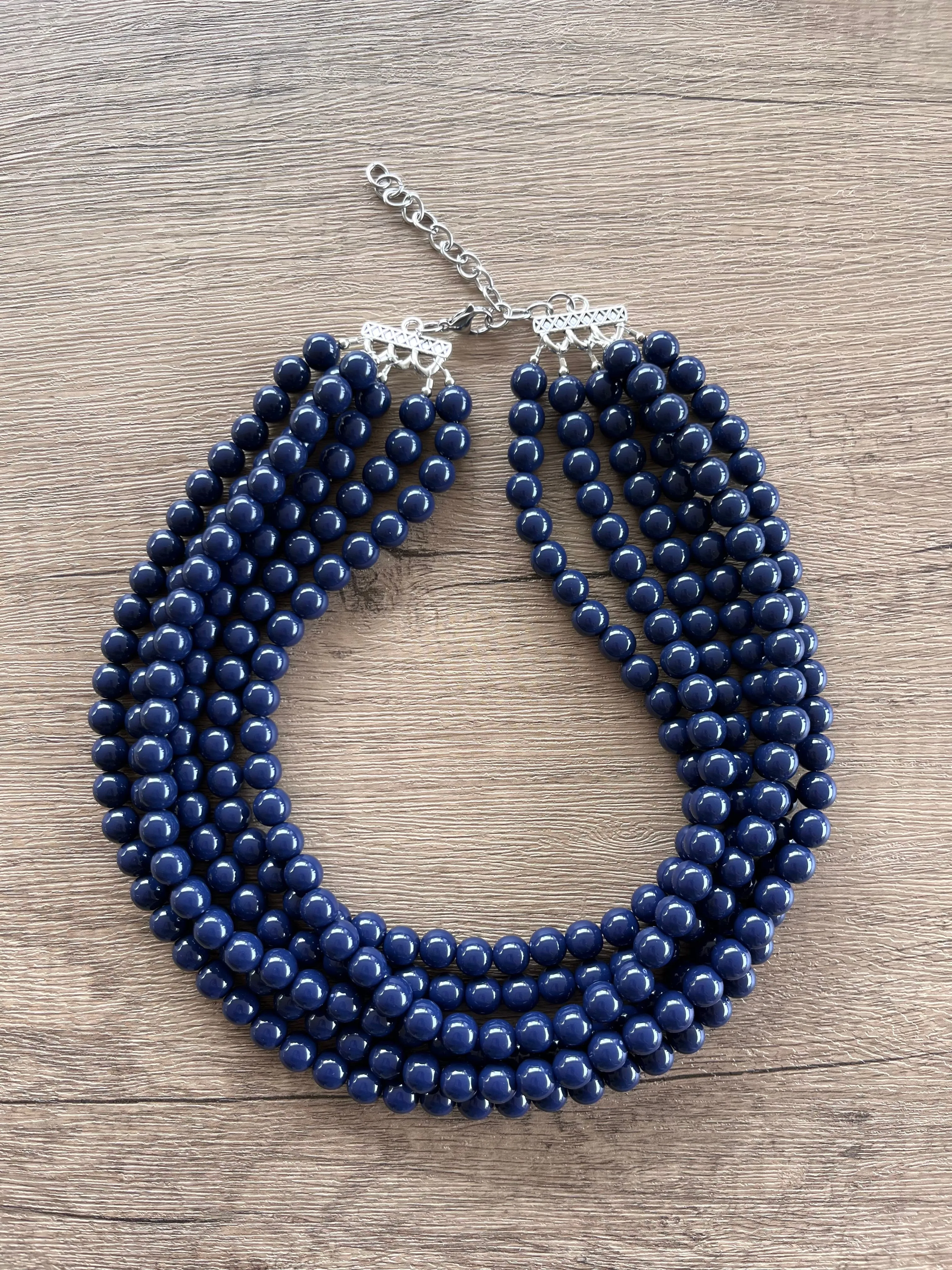 Navy Blue Acrylic Lucite Bead Chunky Multi Strand Statement Necklace - Alana