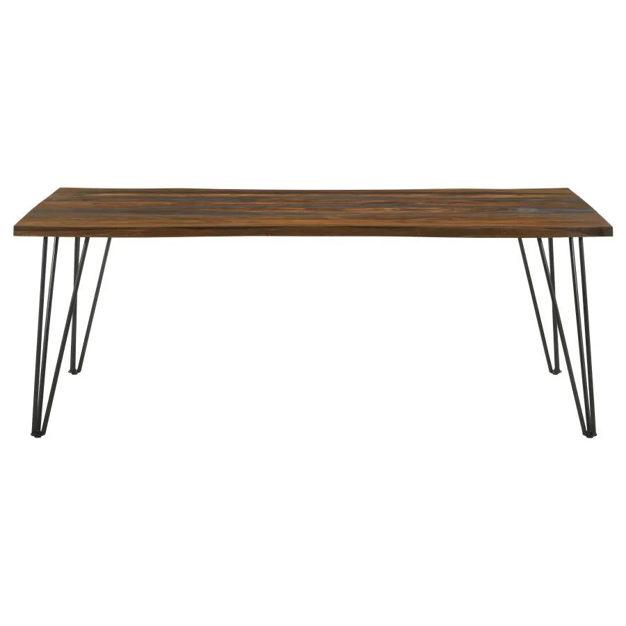 Neve Live-Edge Dining Table With Hairpin Legs Sheesham Grey And Gunmetal