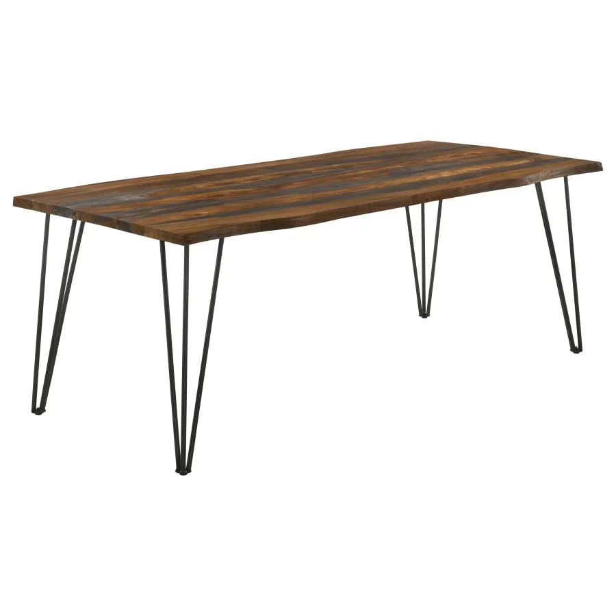 Neve Live-Edge Dining Table With Hairpin Legs Sheesham Grey And Gunmetal