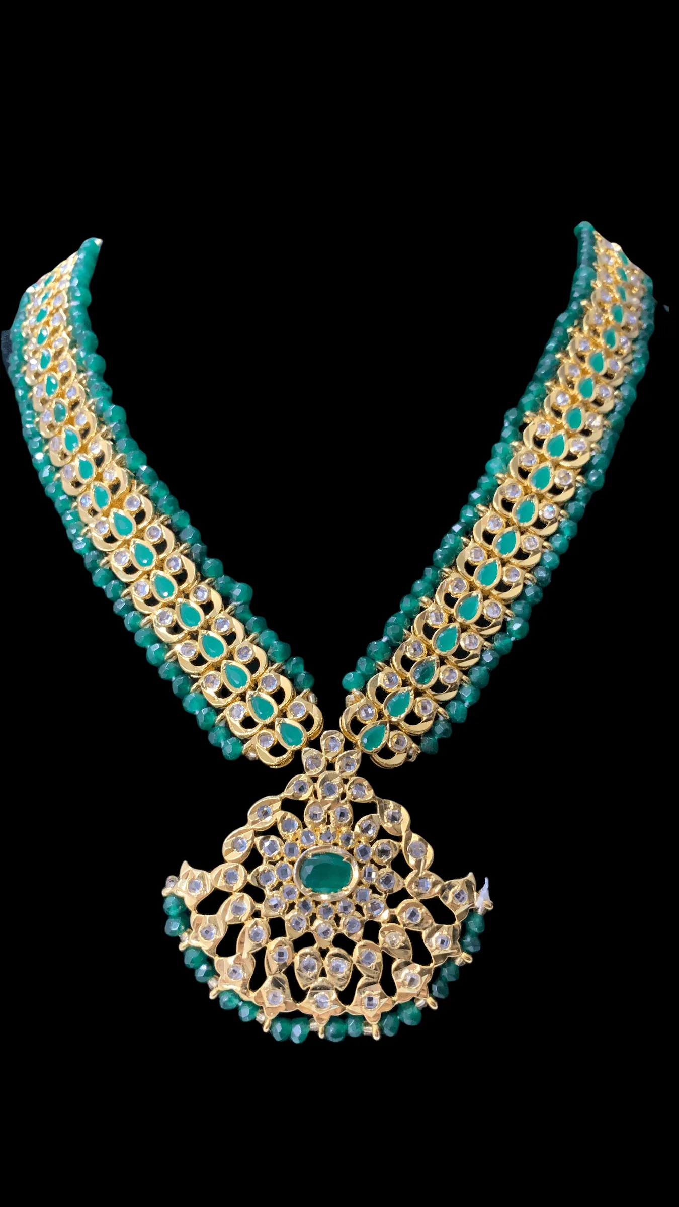 NS111 Ujwala Hyderabadi emerald  necklace set with earrings (READY TO SHIP )