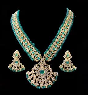 NS111 Ujwala Hyderabadi emerald  necklace set with earrings (READY TO SHIP )