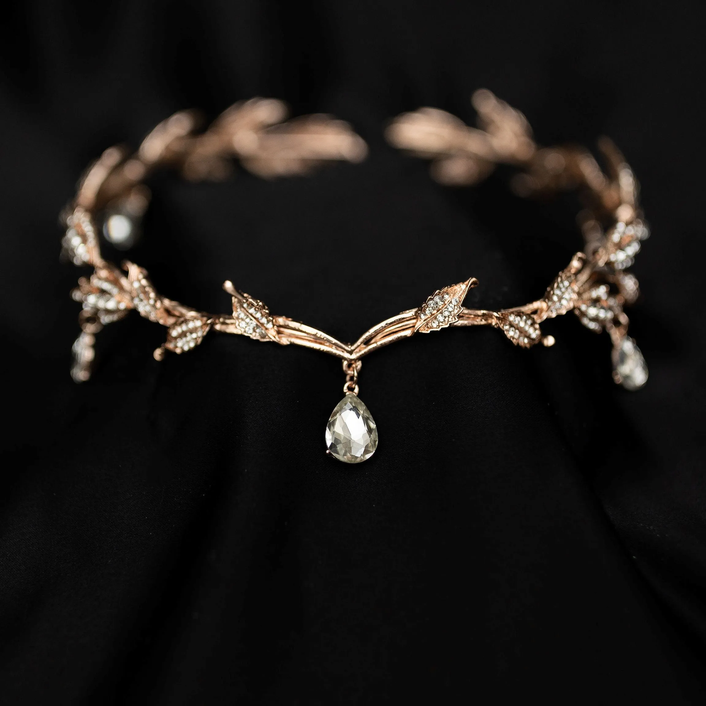 Octavia’s Crystal Drop Head Band in Rose Gold