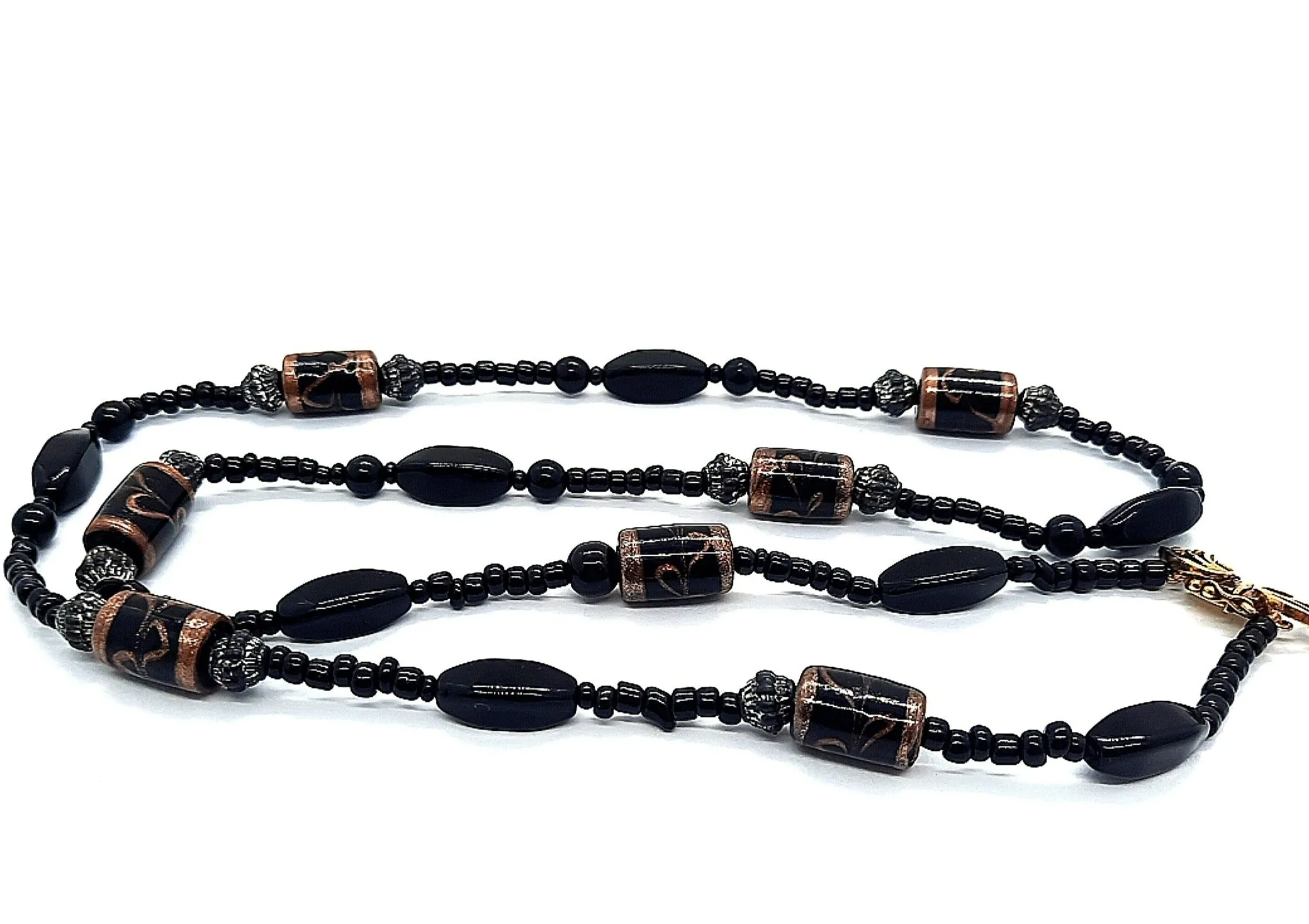 Onyx & Glass Beaded Necklace with 18ct Yellow Gold Clasp