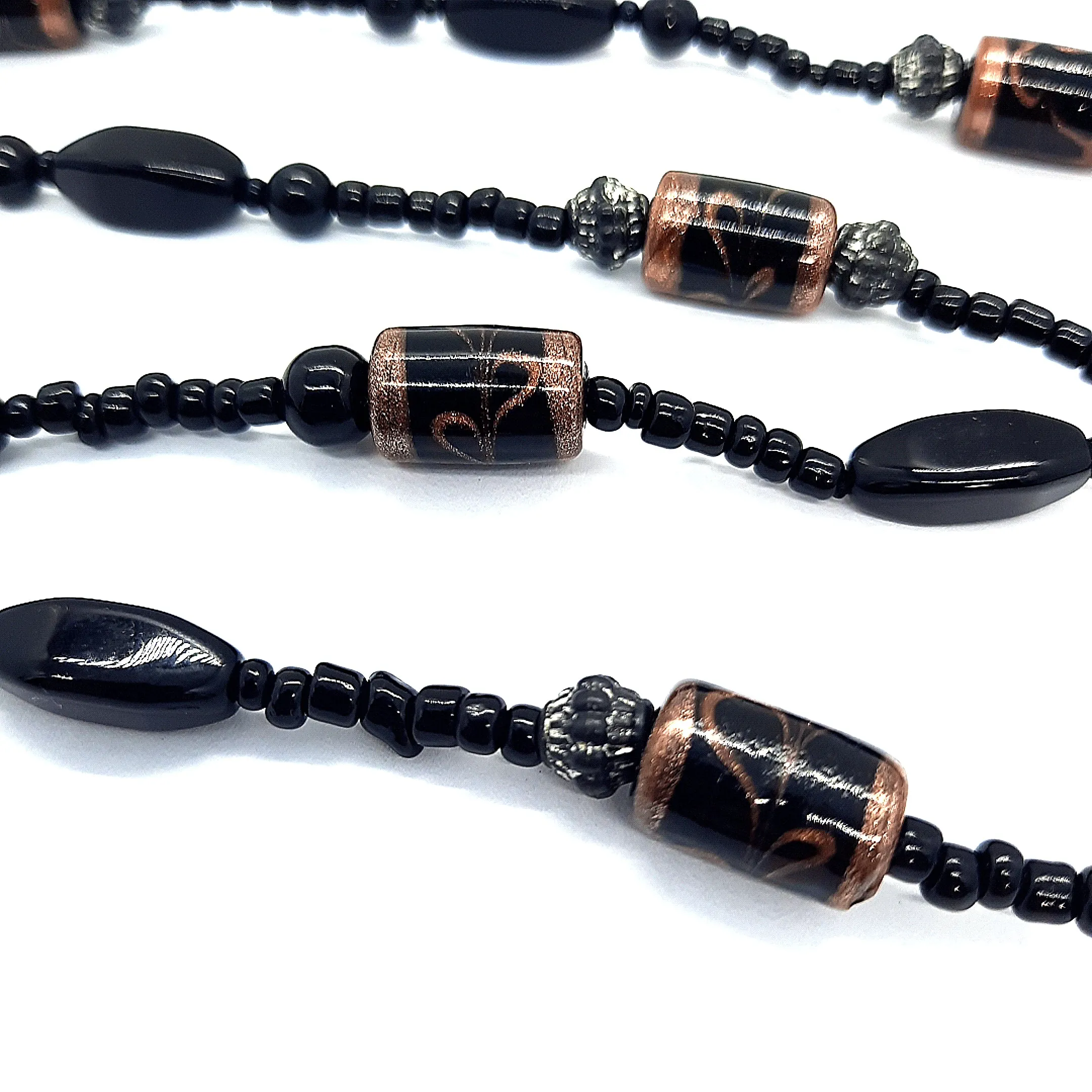 Onyx & Glass Beaded Necklace with 18ct Yellow Gold Clasp