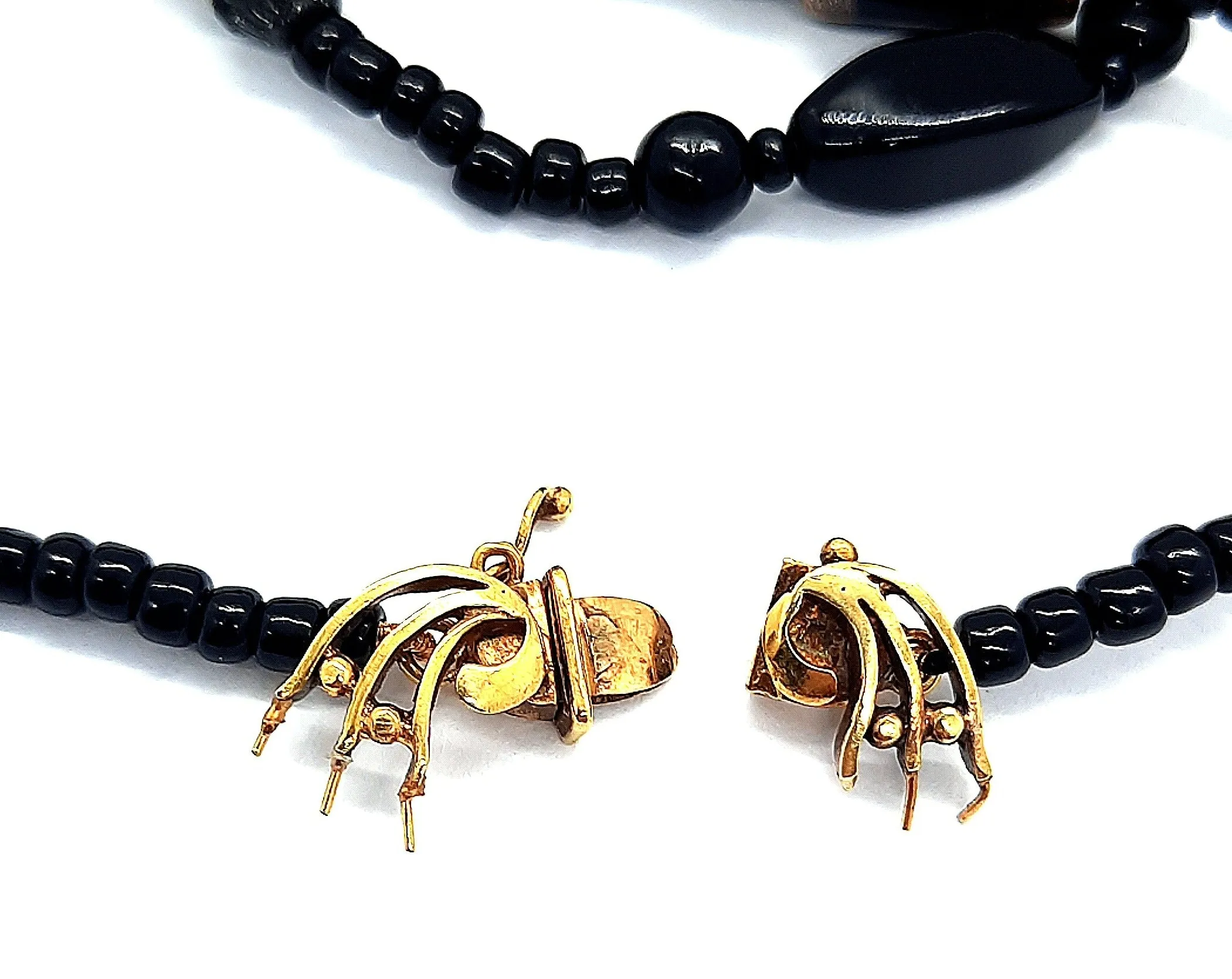 Onyx & Glass Beaded Necklace with 18ct Yellow Gold Clasp