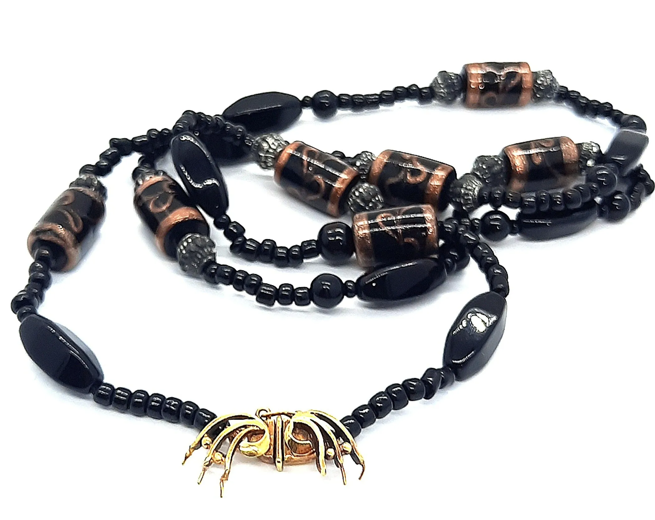 Onyx & Glass Beaded Necklace with 18ct Yellow Gold Clasp