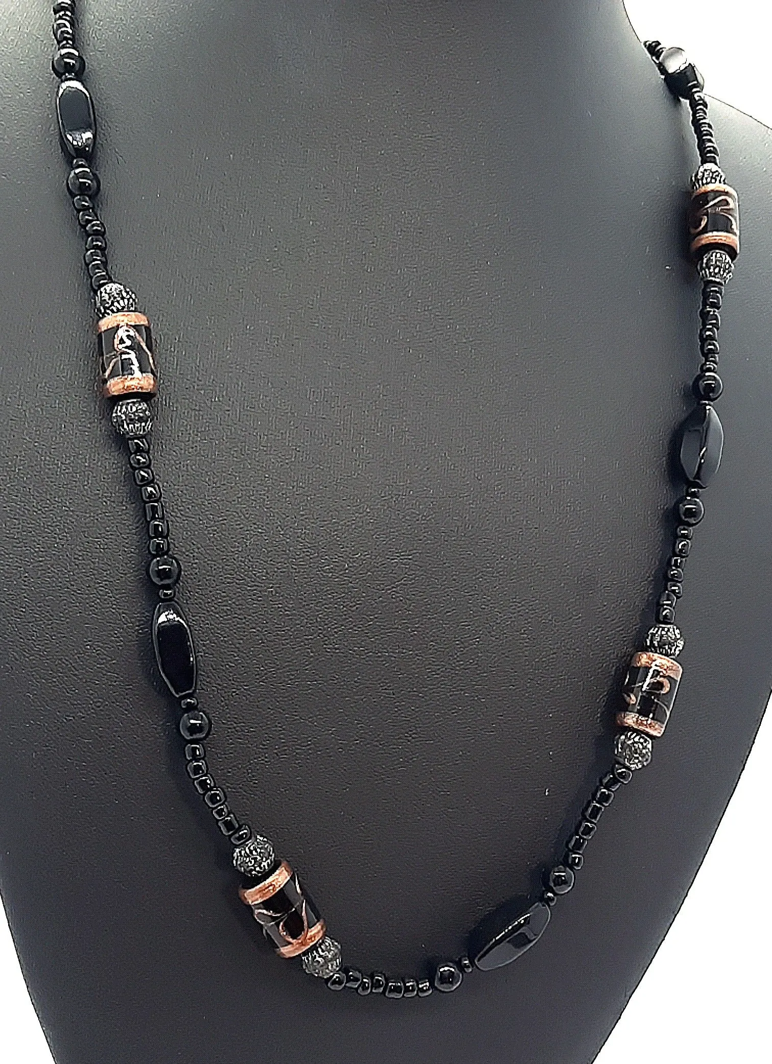 Onyx & Glass Beaded Necklace with 18ct Yellow Gold Clasp