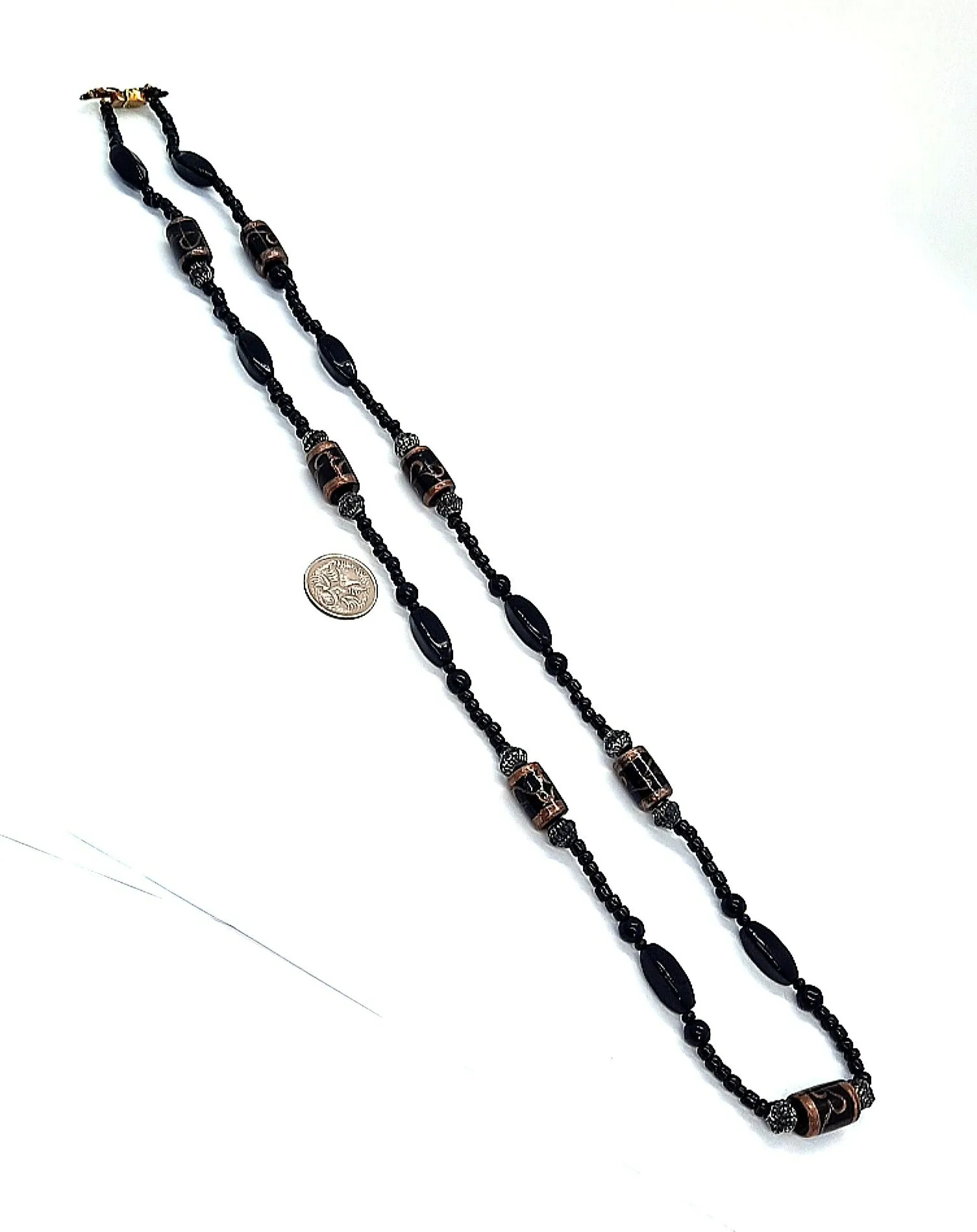 Onyx & Glass Beaded Necklace with 18ct Yellow Gold Clasp