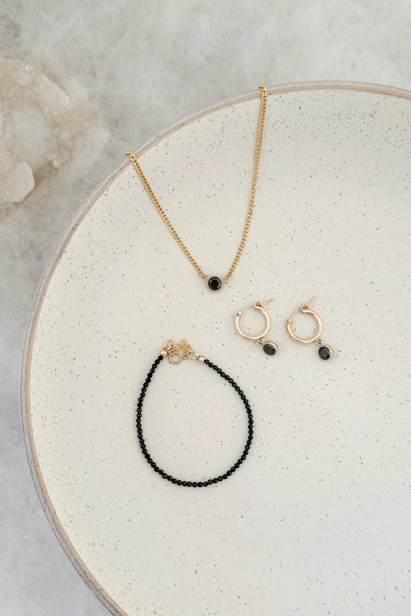 Onyx Bezel Drop Hoop Earrings