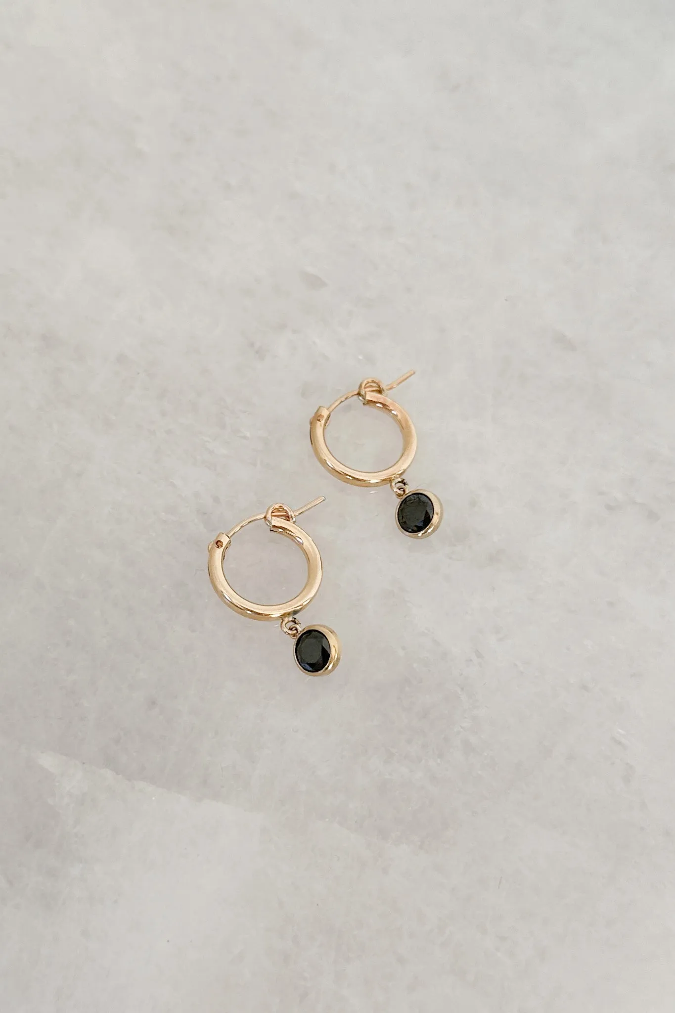 Onyx Bezel Drop Hoop Earrings