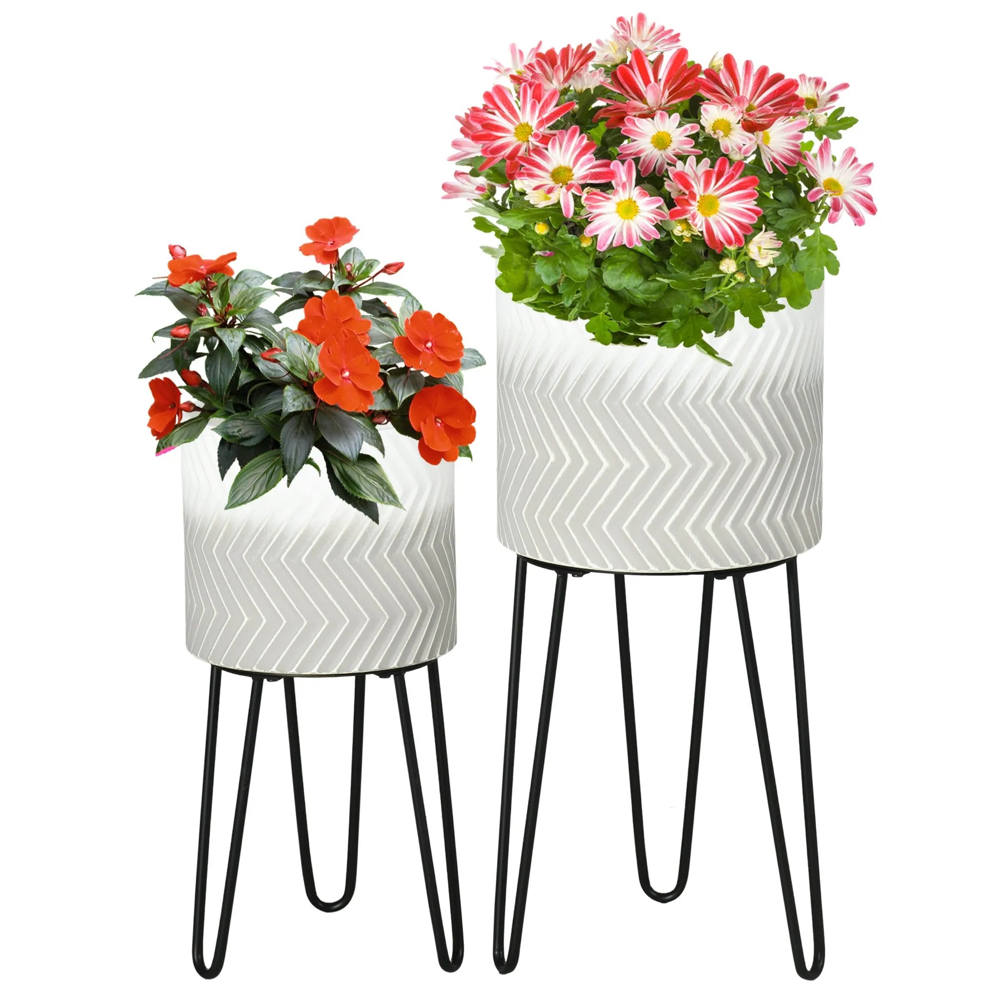 Outsunny Decorative Plant Stand Set of 2, Round Flower Pot Holders for Bedroom