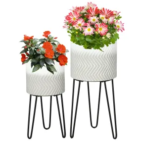 Outsunny Decorative Plant Stand Set of 2, Round Flower Pot Holders for Bedroom