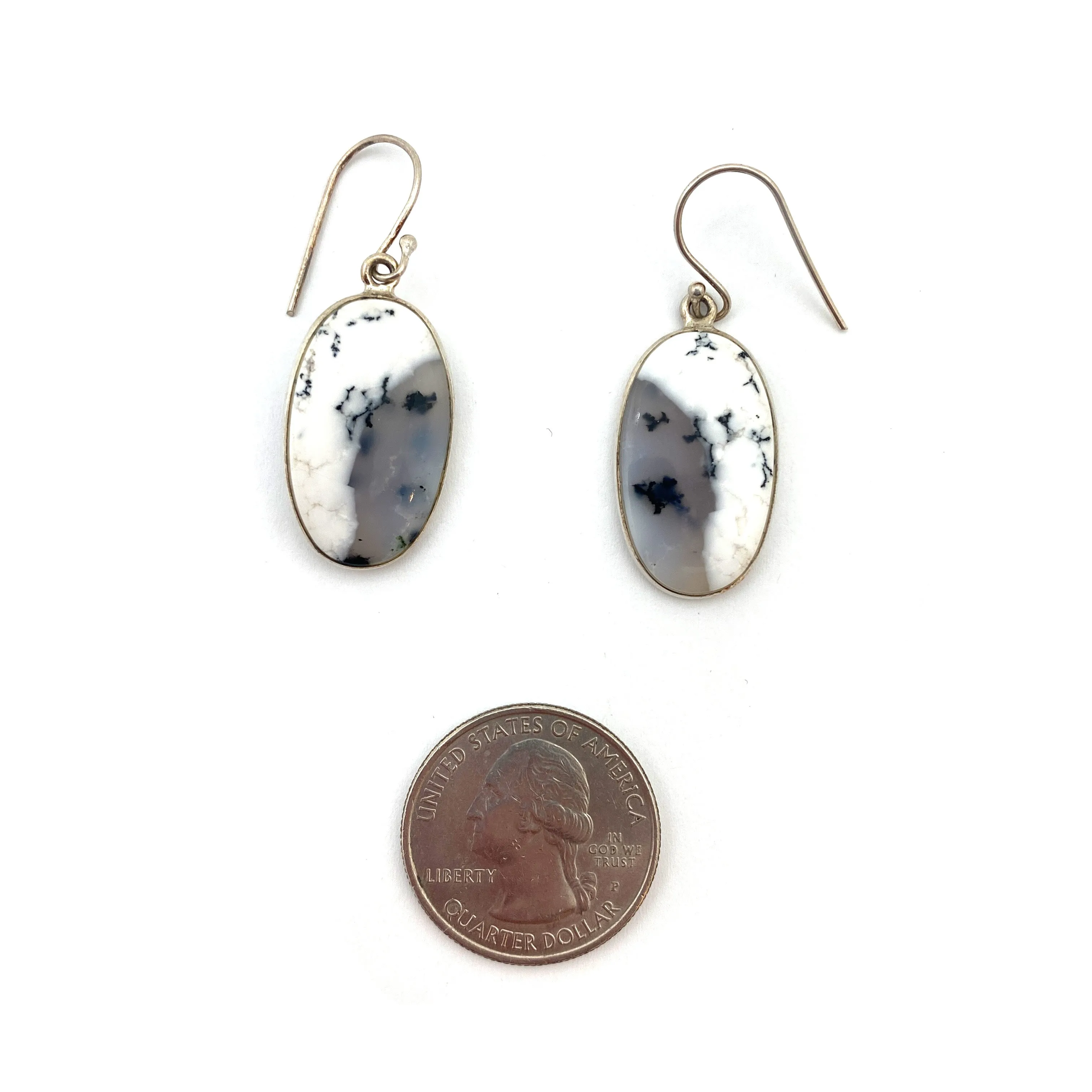 Oval Dendritic Agate Hook Earrings