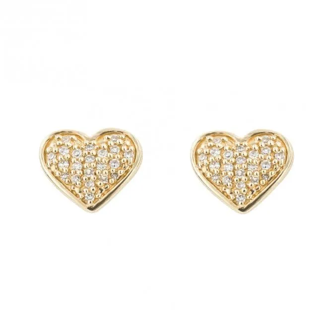 Pave Diamond Heart 9ct Yellow Gold Stud Earrings GE1008