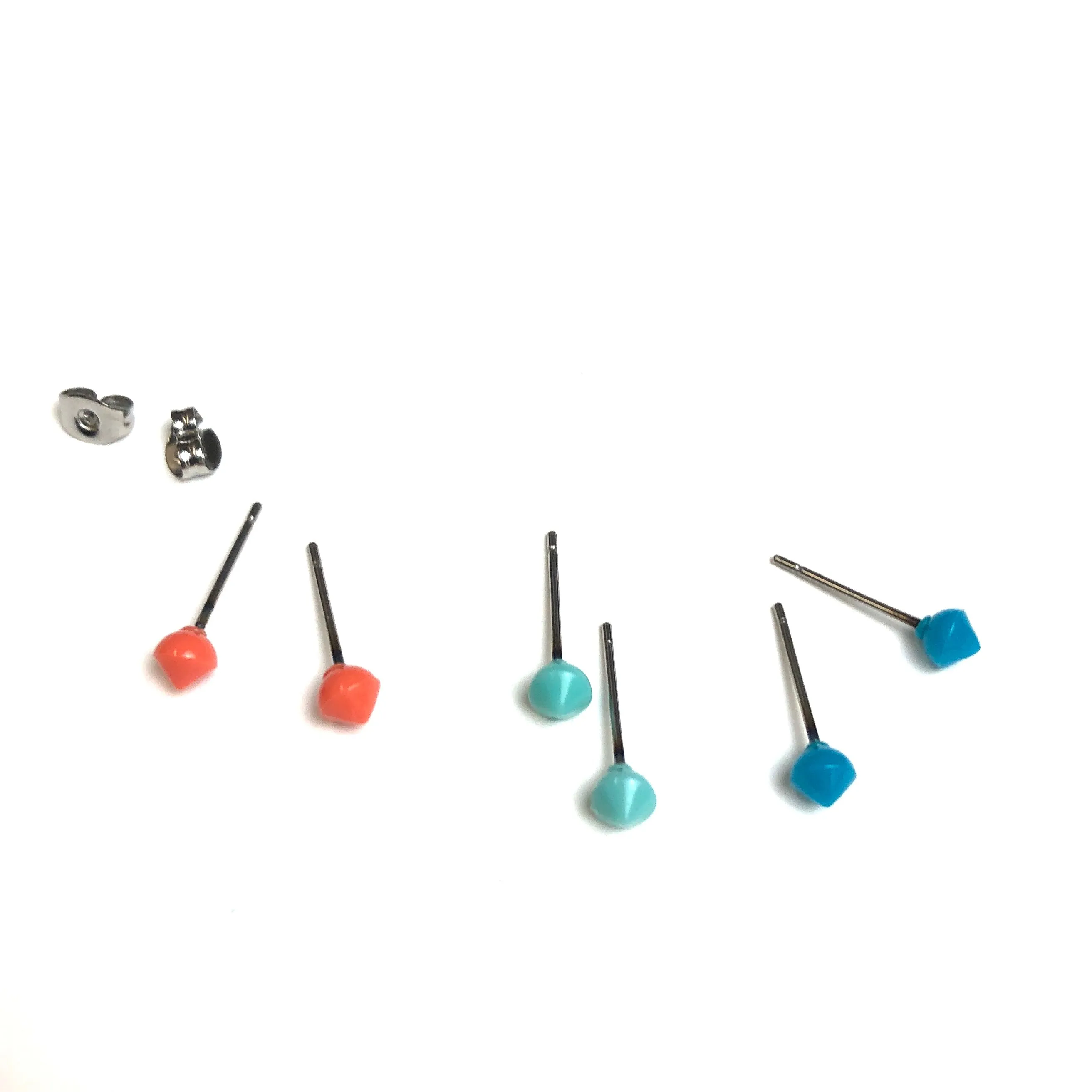 Peach Turquoise & Aqua Tiny Spike Stud Earrings Set