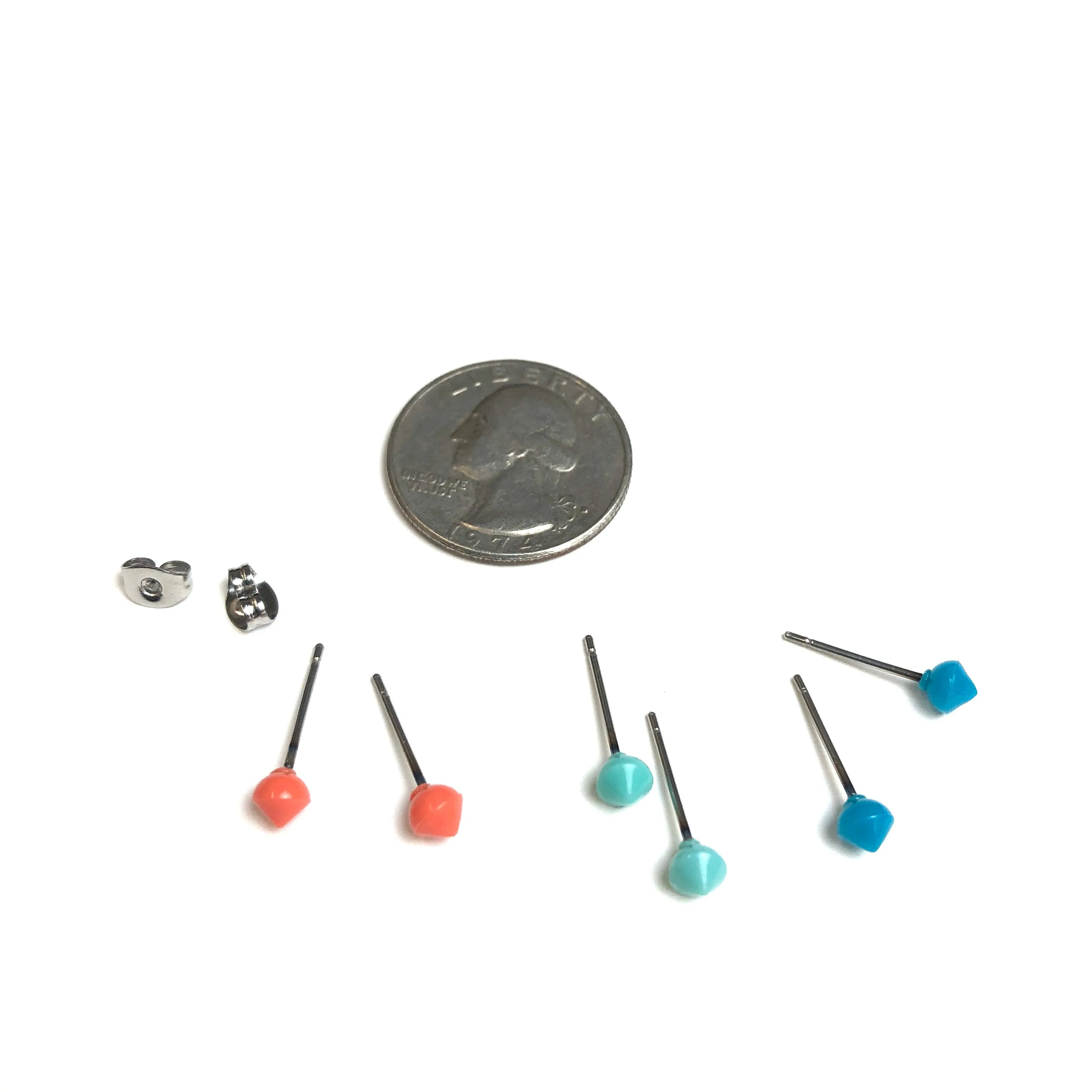 Peach Turquoise & Aqua Tiny Spike Stud Earrings Set