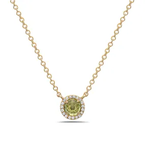 Peridot And Diamond Halo Necklace