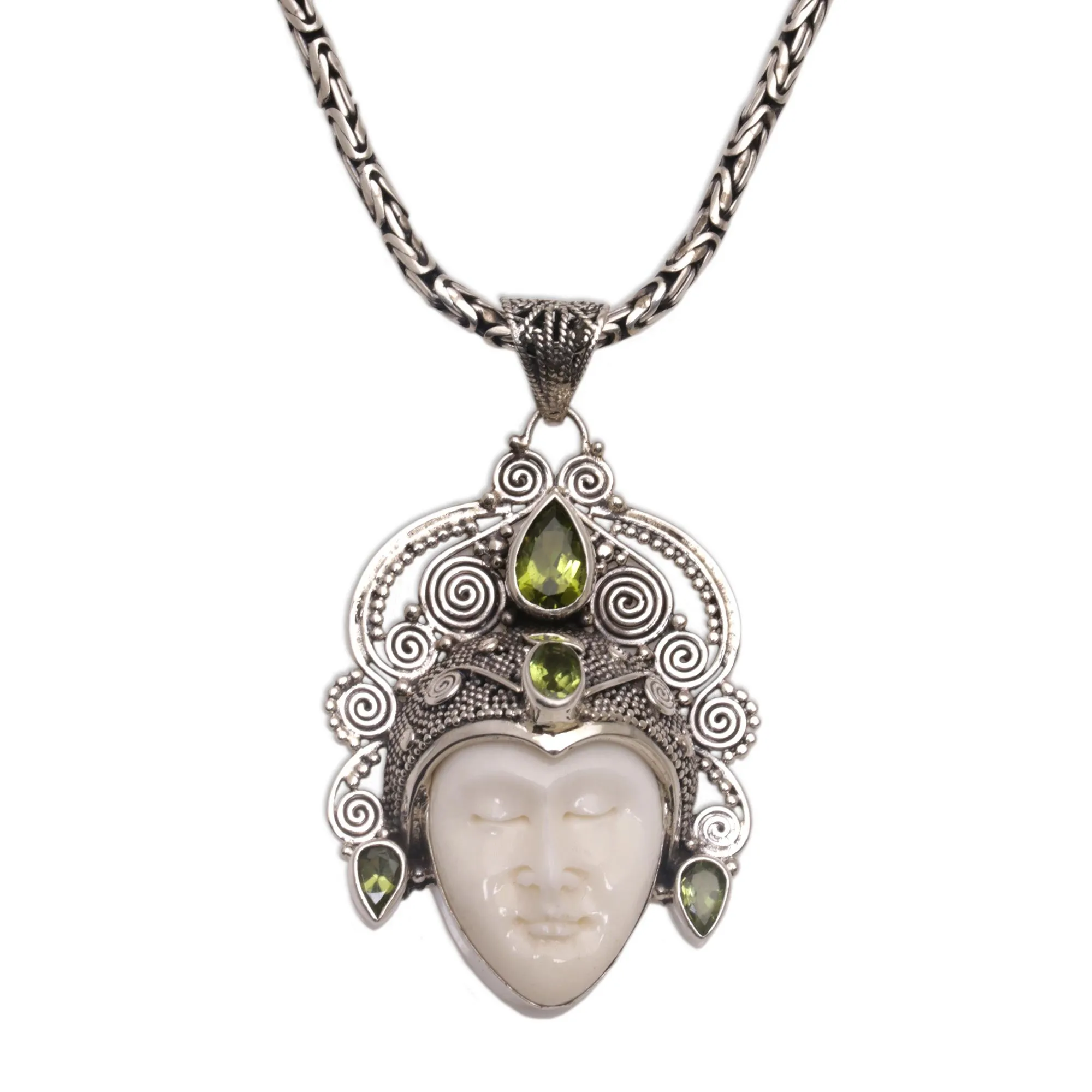 Peridot and Sterling Silver Pendant Necklace from Bali - Bedugul Prince | NOVICA