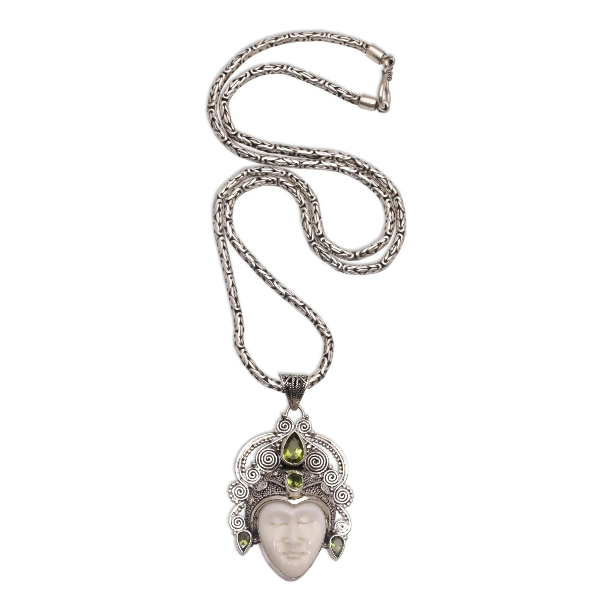 Peridot and Sterling Silver Pendant Necklace from Bali - Bedugul Prince | NOVICA