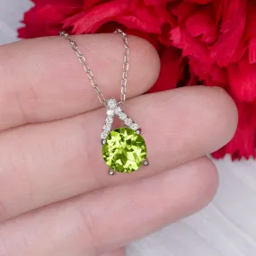 PERIDOT DIAMOND PENDANT 14K WHITE GOLD NECKLACE NATURAL GREEN AUGUST BIRTHSTONE