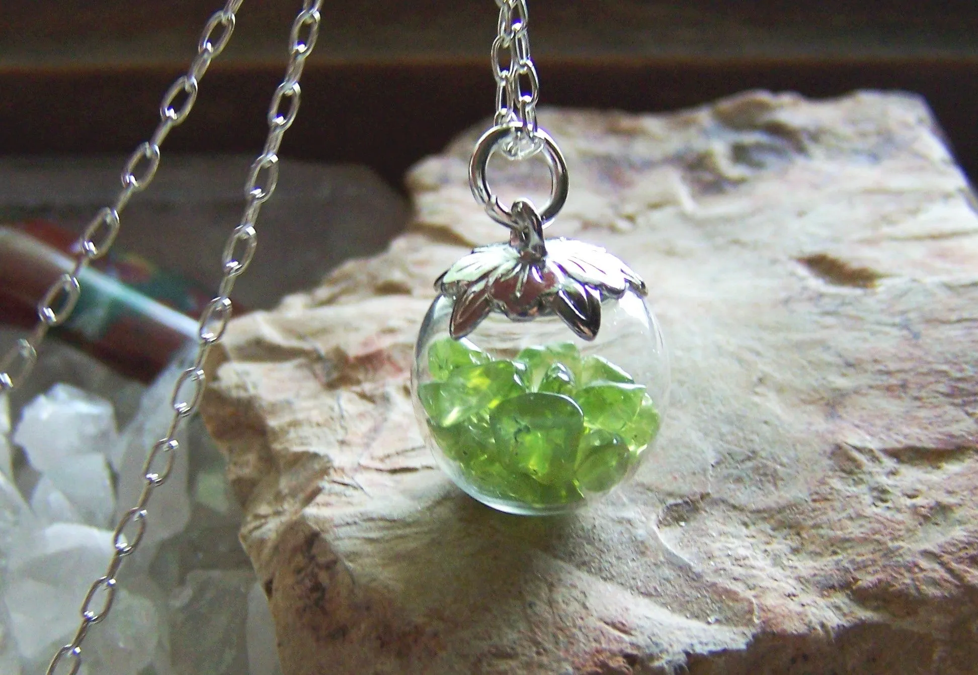 Peridot Gemstones Natural Crystal Ball Pendant Necklace