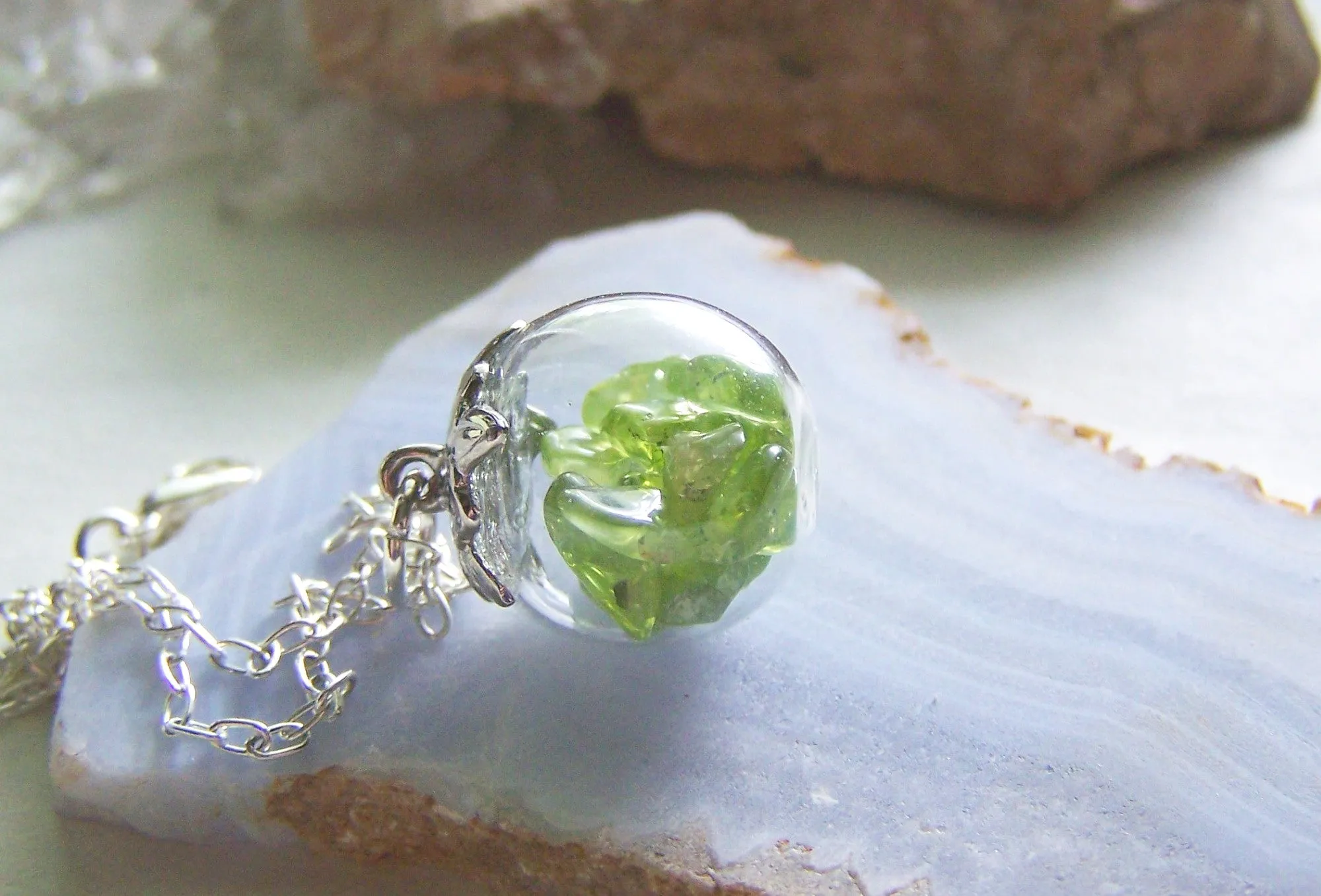 Peridot Gemstones Natural Crystal Ball Pendant Necklace